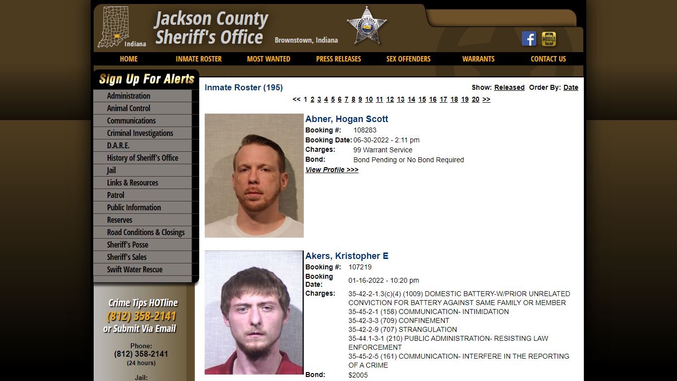 Inmate Roster - Current Inmates - Jackson County IN Sheriff